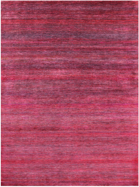 Red Savannah Grass Hand Knotted Wool & Silk Rug - 9' 0" X 12' 2" - Golden Nile