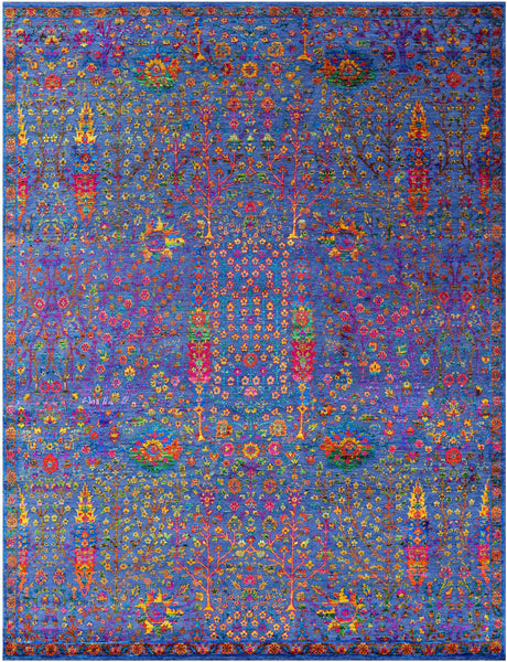 Blue Persian Ziegler Hand Knotted Wool & Silk Rug - 9' 0" X 12' 1" - Golden Nile