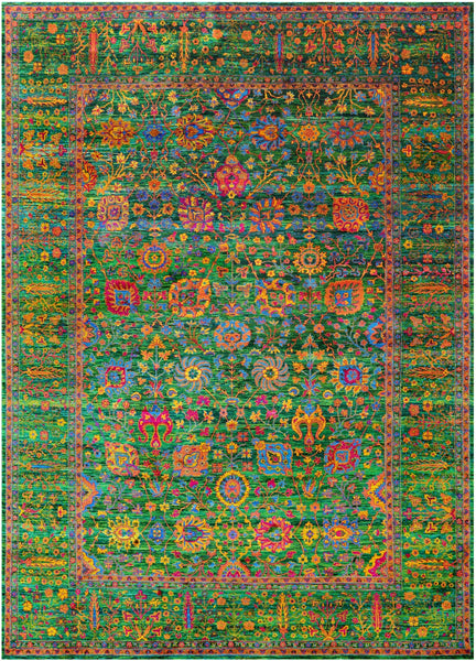 Green Persian Tabriz Hand Knotted 100% Silk Rug - 10' 0" X 14' 2" - Golden Nile