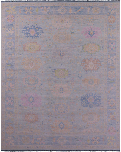 Light Blue Turkish Oushak Hand Knotted Wool Rug - 12' 0" X 14' 9" - Golden Nile