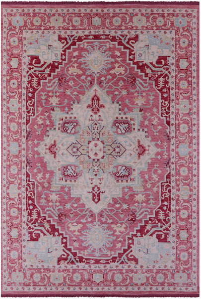 Pink Geometric Persian Heriz Serapi Hand Knotted Wool Rug - 10' 0" X 14' 4" - Golden Nile