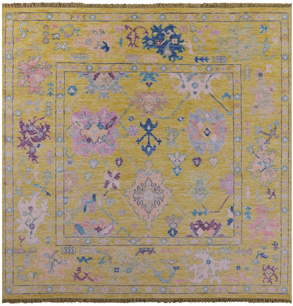 Gold Square Turkish Oushak Hand Knotted Wool Rug - 10' 0" X 10' 2" - Golden Nile