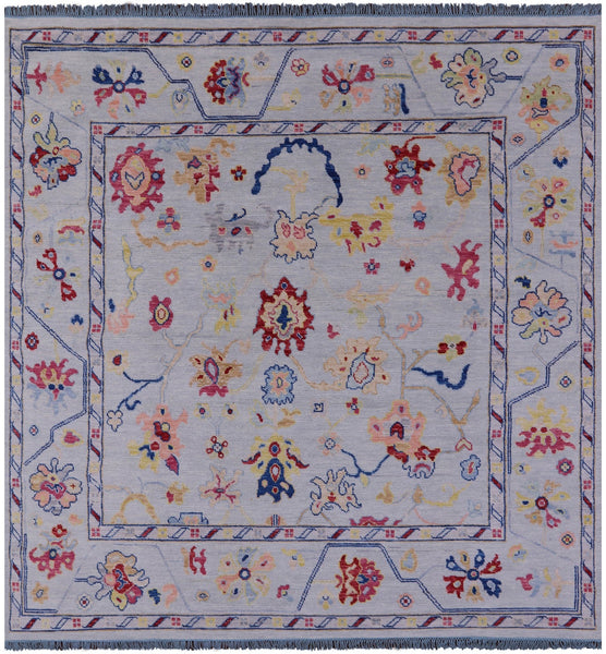 Blue Square Turkish Oushak Handmade Wool Rug - 9' 1" X 9' 3" - Golden Nile