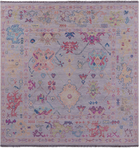 Grey Square Turkish Oushak Hand Knotted Wool Rug - 8' 10" X 8' 11" - Golden Nile