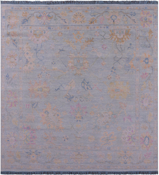 Blue Square Turkish Oushak Hand Knotted Wool Rug - 7' 7" X 7' 11" - Golden Nile