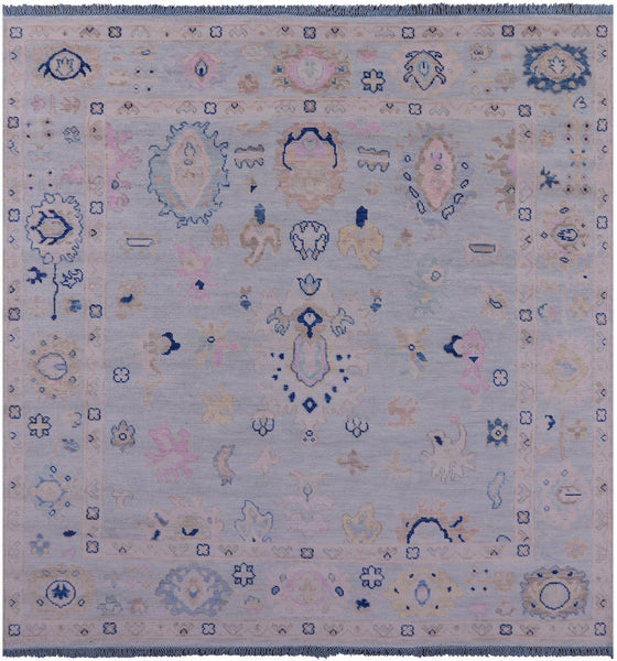 Blue Square Turkish Oushak Hand Knotted Wool Rug - 8' 1" X 8' 3" - Golden Nile