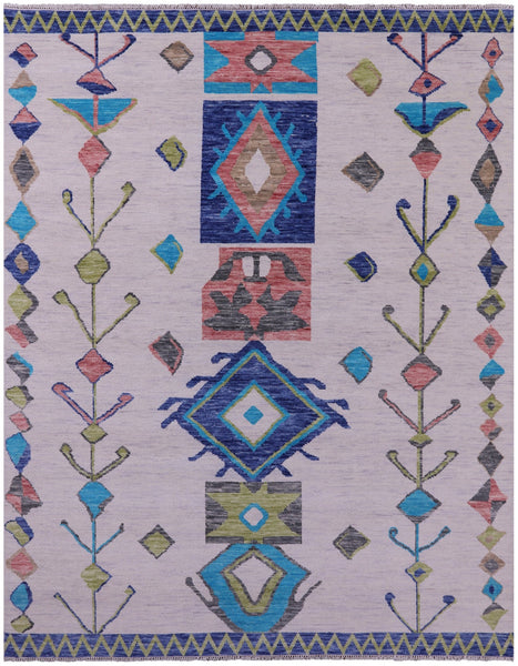 Ivory Tribal Moroccan Hand Knotted Wool Rug - 8' 0" X 10' 2" - Golden Nile