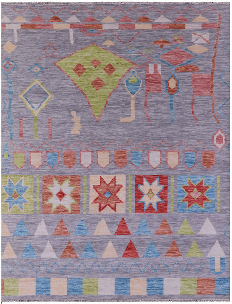 Grey Tribal Moroccan Hand Knotted Wool Rug - 8' 11" X 11' 11" - Golden Nile
