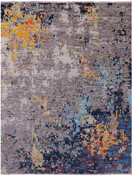 Abstract Contemporary Hand Knotted Wool Rug - 9' 0" X 11' 11" - Golden Nile