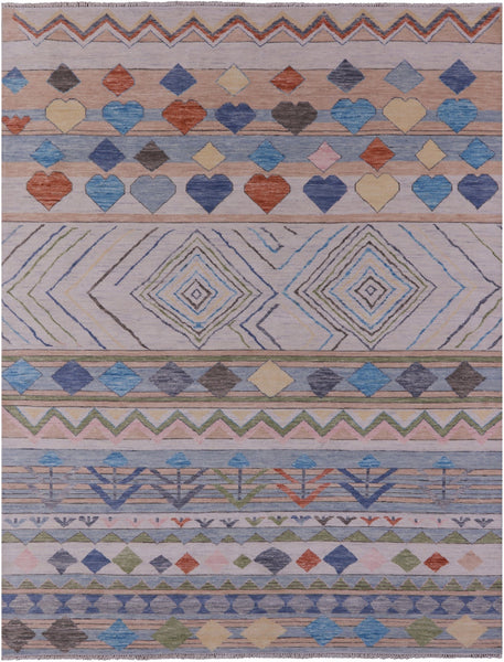 Tribal Moroccan Hand Knotted Wool Rug - 9' 2" X 12' 2" - Golden Nile