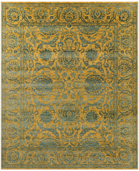 Gold Persian Tabriz Hand Knotted Wool & Silk Rug - 7' 11" X 9' 11" - Golden Nile