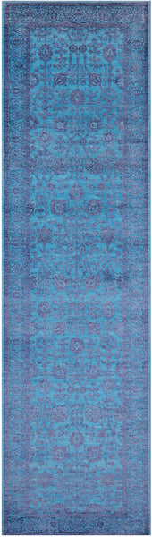 Blue Persian Tabriz Hand Knotted Wool & Silk Runner Rug - 2' 7" X 10' 2" - Golden Nile