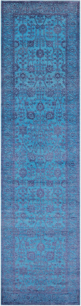 Blue Persian Tabriz Hand Knotted Wool & Silk Runner Rug - 2' 7" X 10' 2" - Golden Nile