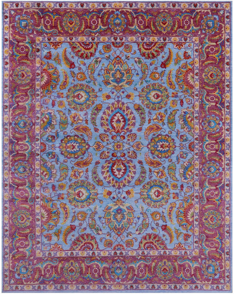 Blue Persian Tabriz Hand Knotted Wool Rug - 8' 0" X 10' 2" - Golden Nile