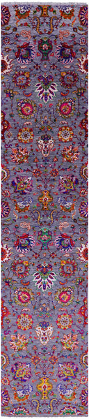 Grey Persian Tabriz Hand Knotted Wool & Silk Runner Rug - 2' 6" X 11' 11" - Golden Nile