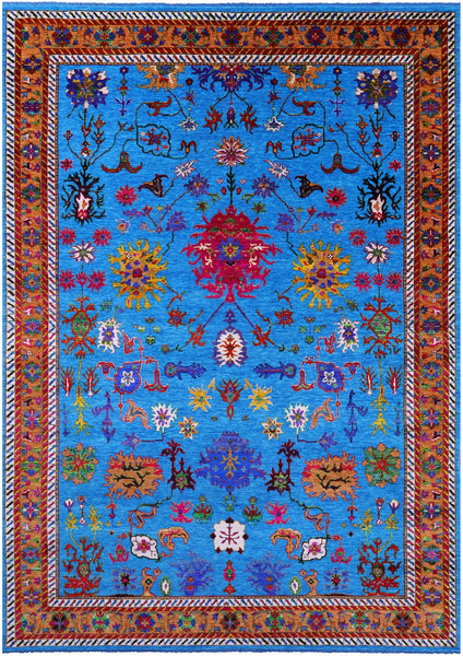 Blue Turkish Oushak Hand Knotted Wool & Silk Rug - 10' 1" X 14' 3" - Golden Nile