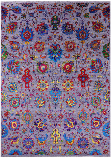 Grey Persian Tabriz Hand Knotted Wool & Silk Rug - 10' 0" X 14' 4" - Golden Nile