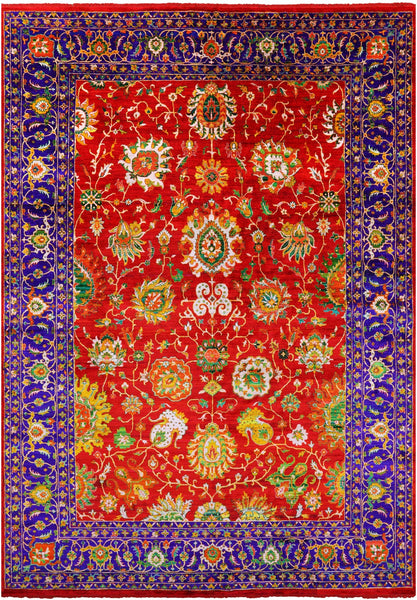 Red Persian Tabriz Hand Knotted 100% Silk Rug - 10' 0" X 14' 2" - Golden Nile