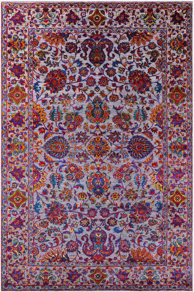 Grey Persian Tabriz Hand Knotted Wool & Silk Rug - 6' 2" X 9' 5" - Golden Nile