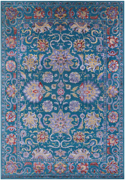 Blue/Green Persian Tabriz Hand Knotted Wool & Silk Rug - 9' 10" X 14' 2" - Golden Nile