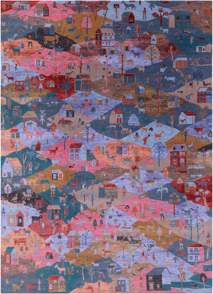 Tribal Persian Gabbeh Hand Knotted Wool & Silk Rug - 8' 9" X 12' 3" - Golden Nile