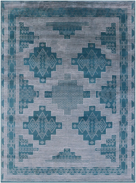 Southwest Navajo Design Gabbeh Hand Knotted Wool & Silk Rug - 9' 0" X 12' 4" - Golden Nile