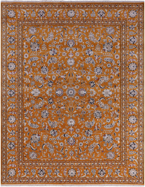 Orange Persian Nain Hand Knotted Wool & Silk Rug - 8' 0" X 10' 1" - Golden Nile