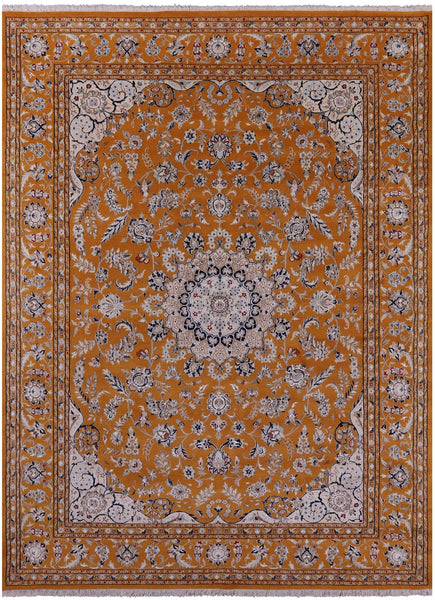 Orange Persian Nain Hand Knotted Wool & Silk Rug - 8' 9" X 12' 1" - Golden Nile