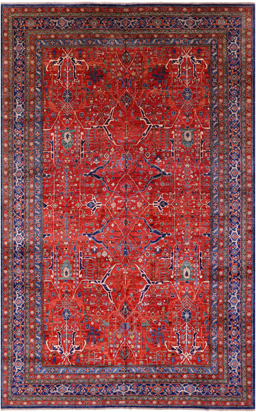 Red Persian Fine Serapi Handmade Wool Rug - 10' 0" X 15' 9" - Golden Nile