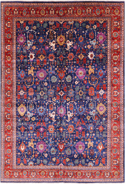 Blue Persian Fine Serapi Hand Knotted Wool Rug - 9' 7" X 13' 9" - Golden Nile