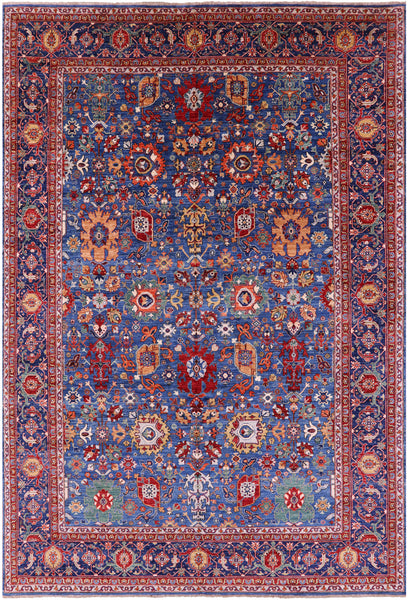 Blue Persian Fine Serapi Hand Knotted Wool Rug - 9' 11" X 14' 4" - Golden Nile