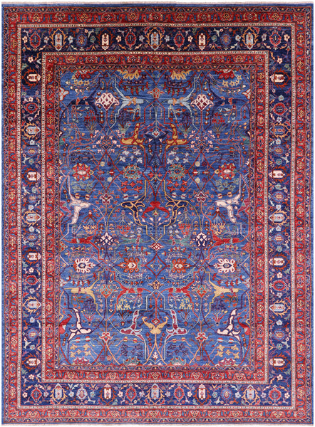 Blue Persian Fine Serapi Handmade Wool Rug - 9' 9" X 13' 4" - Golden Nile