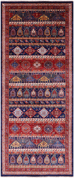 Tribal Persian Gabbeh Handmade Wool Runner Rug - 3' 11" X 9' 8" - Golden Nile