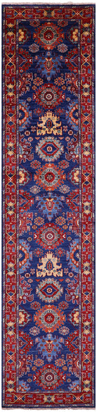 Blue Persian Fine Serapi Handmade Wool Runner Rug - 2' 11" X 13' 2" - Golden Nile