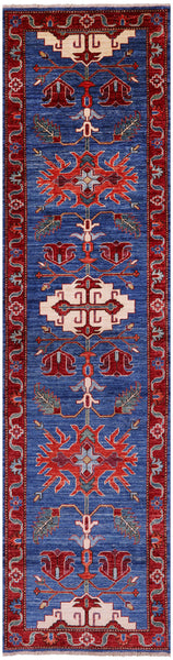 Blue Persian Fine Serapi Handmade Wool Runner Rug - 2' 10" X 11' 1" - Golden Nile