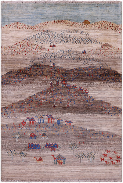 Tribal Persian Gabbeh Hand Knotted Wool Rug - 3' 3" X 4' 10" - Golden Nile