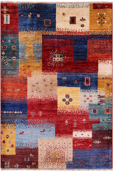 Tribal Persian Gabbeh Hand Knotted Wool Rug - 3' 3" X 4' 10" - Golden Nile