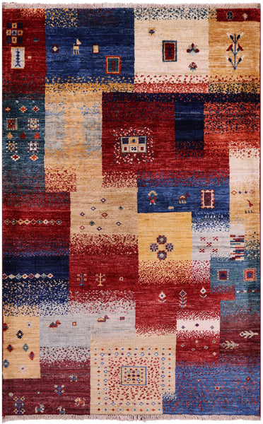 Tribal Persian Gabbeh Handmade Wool Rug - 3' 2" X 4' 11" - Golden Nile