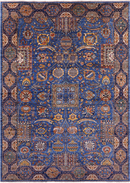 Blue Persian Fine Serapi Hand Knotted Wool Rug - 8' 5" X 12' 2" - Golden Nile