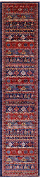 Tribal Persian Gabbeh Hand Knotted Wool Runner Rug - 4' 1" X 17' 9" - Golden Nile