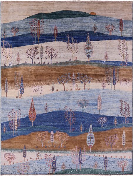 Tribal Persian Gabbeh Hand Knotted Wool Rug - 9' 1" X 11' 9" - Golden Nile