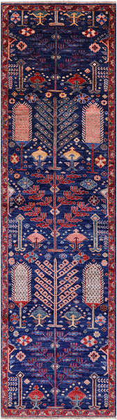 Blue Persian Ziegler Hand Knotted Wool Runner Rug - 2' 9" X 9' 9" - Golden Nile