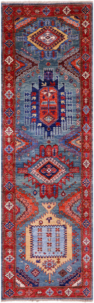 Persian Fine Serapi Hand Knotted Wool Runner Rug - 2' 10" X 9' 5" - Golden Nile