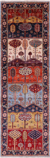 Tribal Persian Gabbeh Hand Knotted Wool Runner Rug - 2' 8" X 8' 6" - Golden Nile