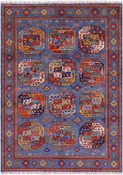 Blue Turkmen Ersari Hand Knotted Wool Rug - 5' 8" X 8' 0" - Golden Nile