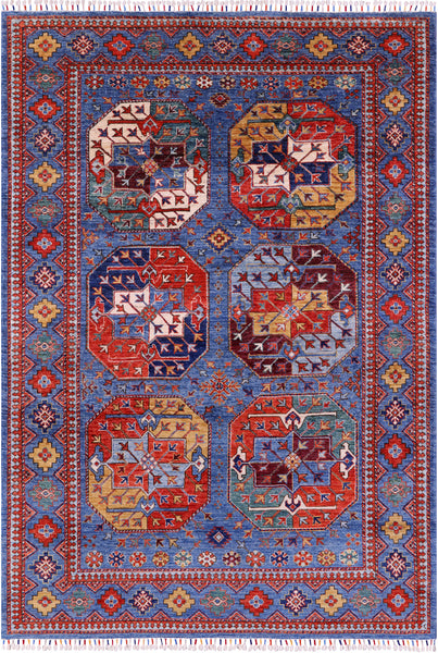 Blue Turkmen Ersari Hand Knotted Wool Rug - 4' 10" X 7' 3" - Golden Nile