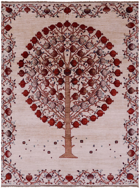 Pomegranate Tree Persian Gabbeh Hand Knotted Wool Rug - 5' 2" X 6' 8" - Golden Nile