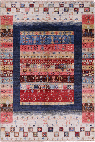 Tribal Persian Gabbeh Hand Knotted Wool Rug - 4' 1" X 6' 2" - Golden Nile