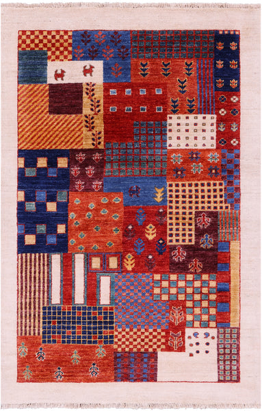 Tribal Persian Gabbeh Handmade Wool Rug - 3' 4" X 5' 0" - Golden Nile