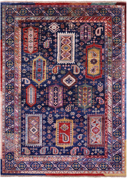 Blue Persian Fine Serapi Hand Knotted Wool Rug - 4' 10" X 6' 10" - Golden Nile